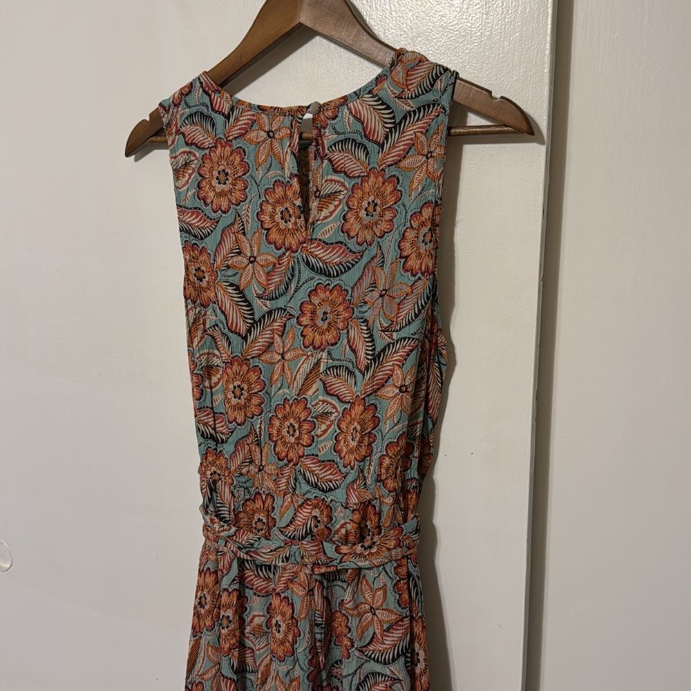 NWT Floral Shark Bite Hem Tank Dress with Waist Belt Tie Large Summer - Picture 10 of 11